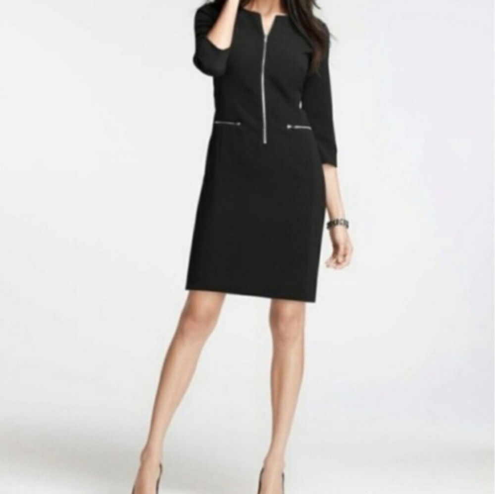 Ann Taylor Black Long Sleeve Dress with Zipper- 6